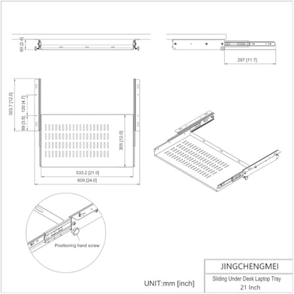 21 inch Sliding Under Desk Laptop Mount Tray with Air Vents - size: 21 Inch