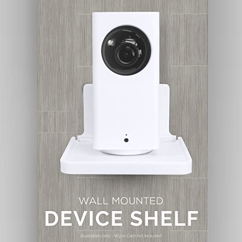 BRAINWAVZ Drill Free Wall Mount Shelf for Security Cameras, Baby Monitors, Speakers & More, Universal Holder, Strong Adheasive, Easy to Install, No Mess, Screwless (White) - color: White