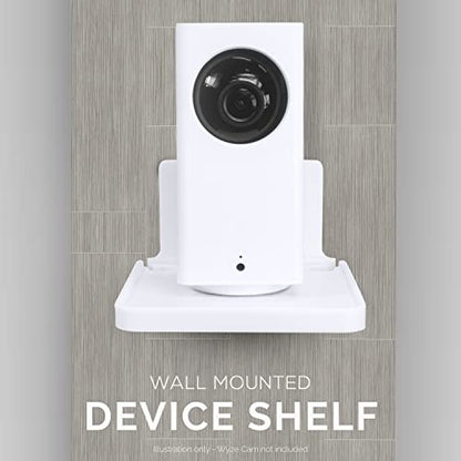 BRAINWAVZ Drill Free Wall Mount Shelf for Security Cameras, Baby Monitors, Speakers & More, Universal Holder, Strong Adheasive, Easy to Install, No Mess, Screwless (White) - color: White