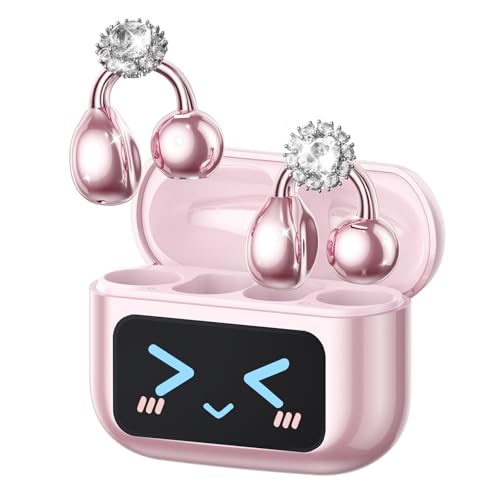 PAXA Stylish Open Ear Clip On Earbuds with Removable Diamond Earring, Clip On Headphones with LCD Touch Screen, Fashionables Open Ear Headphones for Women, Diamond Earring Rose Gold Earbuds M100 - color: Diamond Earring - Rose Gold
