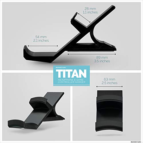BRAINWAVZ The Titan - Desktop Gamepad Controller & Headphone Hanger Holder - Designed for Xbox ONE, PS4, PS3, Dualshock, Switch, PC, Steelseries, Steam & More, Reduce Clutter, Black - color: Titan - Controller & Headphone Mount