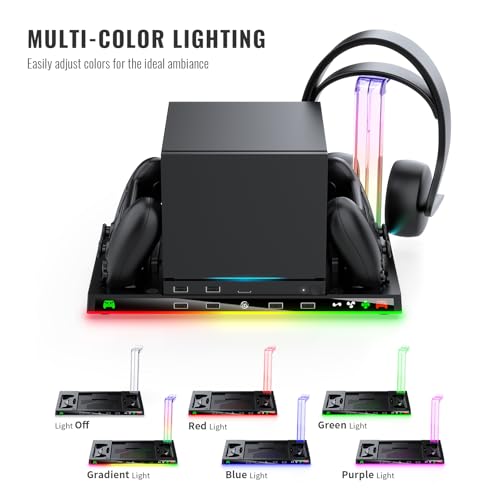 JDDWIN Charging Dock Stand with Cooling Fan for Steam Machine/Steam Controller 2026 Storage Stand for Steam Controllers Puck & Headset with RGB Light