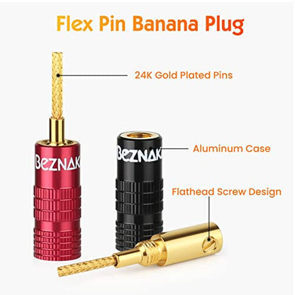 Flex Pin Colorback Banana Plugs for Spring Loaded Speaker Terminals,6 Pairs,24K Gold Plated Plugs