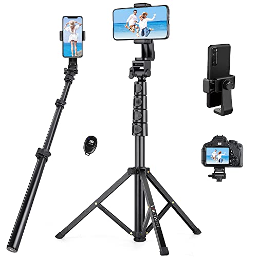 70" Phone Tripod with Remote & Holder, Portable Cell Phone Stand, Selfie Stick for Video Recording, Compatible with iPhone 14/13 Pro Max/Android/Camera - size: 70 inch