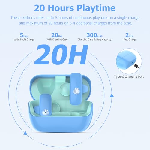 iDIGMALL Kids Wireless Earbuds, Open Ear Clip On Headphones for Teen, Blue | 85dB Volume Limit, 20 Hours Charging Case, Bluetooth 5.4, Built-in Mic, For Teens Child Girls Boys Home School Travel Sports - color: Blue