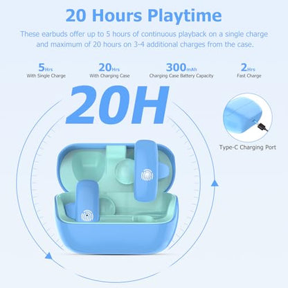 iDIGMALL Kids Wireless Earbuds, Open Ear Clip On Headphones for Teen, Blue | 85dB Volume Limit, 20 Hours Charging Case, Bluetooth 5.4, Built-in Mic, For Teens Child Girls Boys Home School Travel Sports - color: Blue