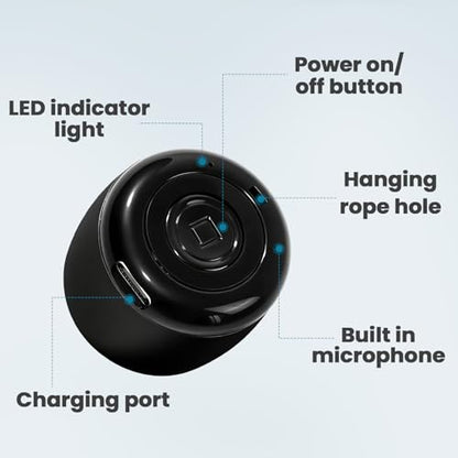 Best Mini Portable Bluetooth Speaker with HD Sound & Bass I Smallest Wireless Bluetooth Speakers for Phone/PC/Tablet I Photo Selfie Button Answer Phone Calls I Cute Tiny Speaker - color: Black