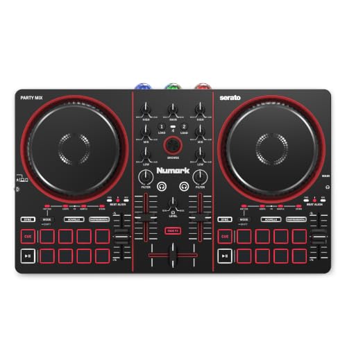 Numark Party Mix III Bluetooth DJ Controller with Built-in Lights | Beat Assist, Smart Fader, 16 Pads, 2 Deck DJ Mixer, Stems Control, USB-C, Serato DJ Lite and Algoriddim djay Included - style: PARTYMIX III
