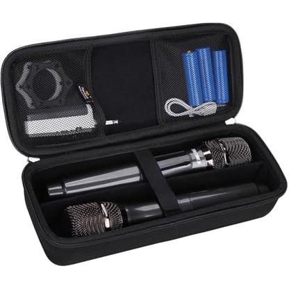 Aproca Case Compatible with talomen / ECHOMUSSY / JBL Wireless Two Microphone System, Handheld Dual Mic Storage Bag for Receiver, Batteries and Other Accessories (Case Only )