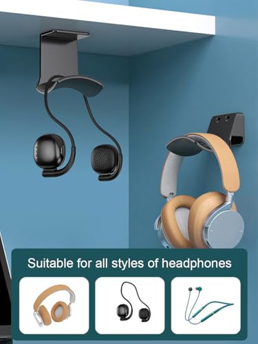 2-Pack Under Desk Headphone Hanger Adhesive Headset Holder Mount - color: White B(2 Pack)