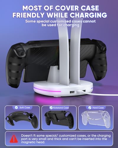 FYOUNG Gaming Headset Holder with Charging Dock Station for Playstation Portal,Atmosphere Light Stand with Magnetic Charging Headphone Stand & Extra 2 USB Charger Ports for Desktop PC Game Accessories
