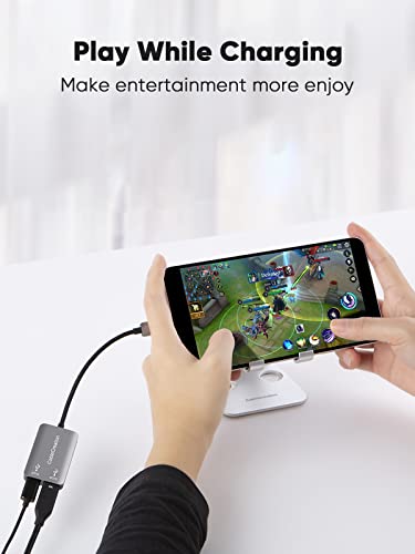 CableCreation USB Type C Splitter,2-in-1 USB C Audio Adapter and PD Charger | Type C Aux Dongle Compatible with iPad, MacBook, iPhone 16 15 Pro Max Plus, Galaxy S24/S23/S22+, Pixel 9/8/7+, Grey - style: USB C+USB C Audio (with tail)