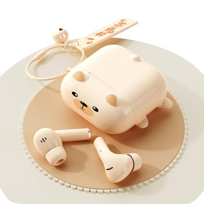 Xmenha True Wireless Cute Kawaii Headphones for Girls - Small Mini Tiny Earbuds for Kids - Noise Cancelling Earphones - TWS Wireless Earbuds for iPhone Android - color: Nude