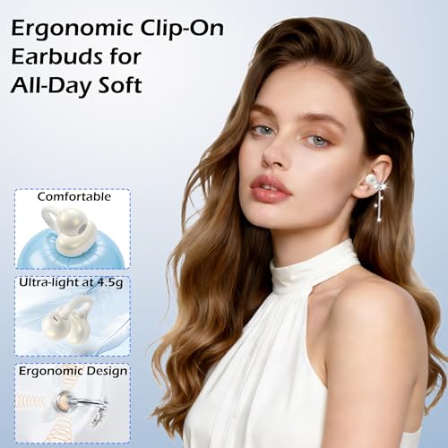 Clip on Earbuds with Detachable Butterfly & Star Jewelry Earrings Lightweight Bluetooth 6.0 Open Ear Wireless Headphones for Women Gifts Sport Workout