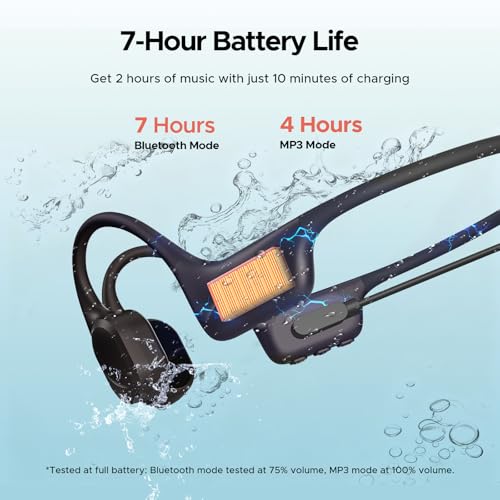 Bone Conduction Headphones, IP68 Waterproof Swimming Earbuds, 10-Hour Battery Life, Bluetooth 5.4 Wireless, 32 GB Storage, MP3 Mode, Ideal for Cycling, Swimming, and Fitness (Black) - color: BLACK
