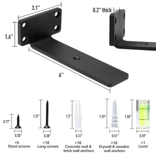 HITOMEN Heavy Duty Floating Shelf Brackets, 6-Inch (1/5'' Thick) Hidden Shelves Hardware, Iron L Brackets, Rustic Industrial Black Metal Wall Shelving Supports, 4 Pack - size: 6 Inch, style: 4 Pack
