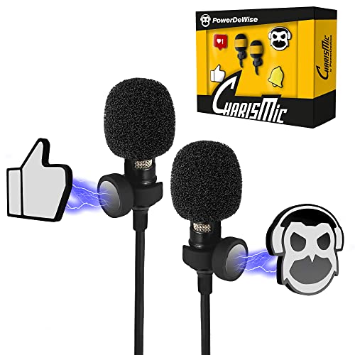 CharisMic Dual Professional Grade Lavalier Lapel Microphones Set for Interview - Use for Smartphones Cameras Video Recorders - Double Lav Mics - Blogging Vlogging