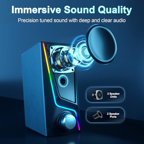 Nylavee Computer Speakers with Subwoofer, 2.1 PC Speakers, Bluetooth 5.4 | 8 Lighting Modes, 60W Peak Power, AC Adapter Powered with USB/USB-C and 3.5mm AUX Inputs for Desktop PCs and Monitors