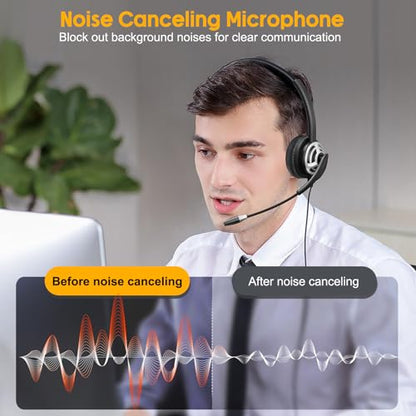 MAIRDI USB Headset with Microphone for PC, Computer Headset with Mic Noise Canceling for Laptop Teams Zoom Office Call Center Voip Telephone Calls, Dictation Headset for Dragon Naturelly Speaking