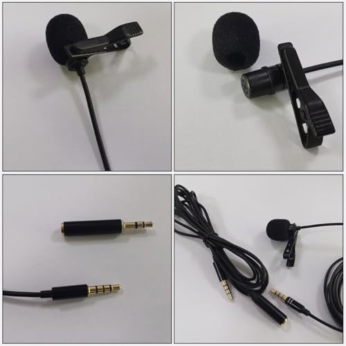 Lapel Clip Microphone Kit with Clip-On Mic, 2M Long Wire Recording Microphone Set, ABS Plastic Collar Lavalier Mic for Interview and Hands-Free Use with PU Leather Pouch and 3.5Mm