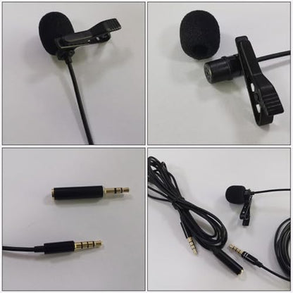 Lapel Clip Microphone Kit with Clip-On Mic, 2M Long Wire Recording Microphone Set, ABS Plastic Collar Lavalier Mic for Interview and Hands-Free Use with PU Leather Pouch and 3.5Mm