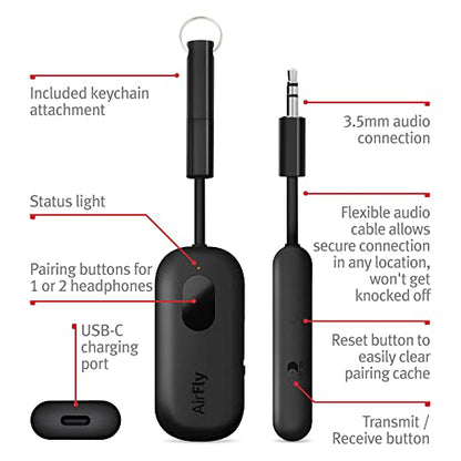 Twelve South AirFly Pro, Bluetooth Wireless Audio Transmitter, Black - color: Black, style: AirFly Pro