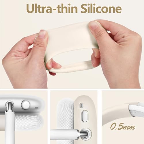 3-in-1 Silicone Case Cover for AirPods Max 2/AirPods Max Headphones, Apple AirPod Max Accessory Protective Cover, Headband/Ear Cups/Ear Pad Covers, Anti-Scratch and Sweatproof (All Starlight) - color: All starlight