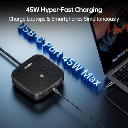 Charging Station 67W, 6 in 1 iPhone Charger Station with USB Port | Wireless Charging, 2× AC Outlets, Desktop/Bedside/Nightstand GaN Multi Power Station for iPhone, Galaxy, Hotel-Grade, Black - color: Black