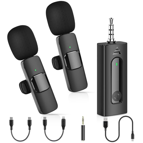MAYBESTA 4 in1 Wireless Lavalier Microphone for iPhone Android Phone - Mini Lapel Video Mic for PC Camera Recording - Bluetooth Clip on Microphones for YouTube Tiktok Podcast Vlogging Streaming