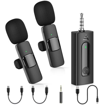 MAYBESTA 4 in1 Wireless Lavalier Microphone for iPhone Android Phone - Mini Lapel Video Mic for PC Camera Recording - Bluetooth Clip on Microphones for YouTube Tiktok Podcast Vlogging Streaming