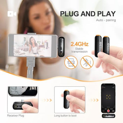 LENSGO Professional Wireless Microphone for iPhone, iPad, Android, Lavalier Microphone for Video Recording with USB-C for Content Creators