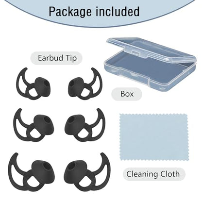 Earbud Replacement Tips Silicone Earbud Tips Ear Tips Compatible with Bose Quietcomfort and Sport Headphone Earbud Rubber Tips Earbud Covers 3 Pairs S M L Black