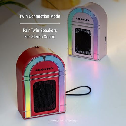 Crosley CR3046A-RE Mini Jukebox Portable Bluetooth Speaker, Red | Bluetooth In, 5 Color-Changing Light Modes, LED Lights Sync with Music, Rechargeable Lithium-Ion Battery - color: Red