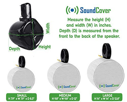 White 600D Marine Wake Tower Speaker Covers – Medium (H 9.8" × W 9.8" × D 12") – Weather-Resistant Covers for Marine & ATV Speakers - color: White, size: MEDIUM