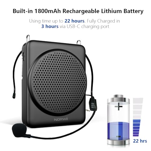 Mini Voice Amplifier with Microphone Headset, Portable Speaker with Mic | Quick Charging Amplifier, Wired Headset Microphone with Speaker for Teachers, Training, Meeting, Tour Guide, Yoga, Classroom - color: Black