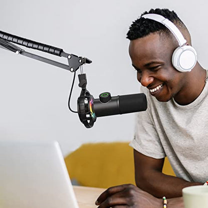 Microphone Boom Arm with Cable Management – Adjustable Scissor Mic Stand Compatible with Fifine K669B/K670/K683A/K658/K688, AmpliGame A6V/A8, AM8 & Other USB/XLR Microphones by YOUSHARES