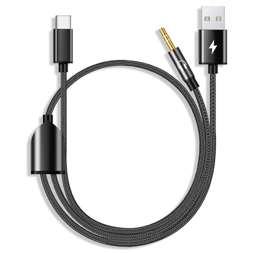 USB C to 3.5mm Aux Cable, 2 in 1 USB C to 3.5mm Car Stereo Aux Headphone Jack Cable with PD 18W Charging Compatible with iPhone 17/17Pro/16/16e/15 Pro Max, Galaxy S25/S24/S23/S22/S23FE, Pixel 9/8/7 - color: Black