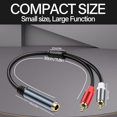 6.35mm Stereo to 2RCA Audio Cable1/4 Inch Female to Dual RCA Male Audio Y Splitter Cable 1/4 inch TRS Jack to 2 RCA Plug Connector Wire Cord for Amplifier Microphone 30CM(2Pcs)