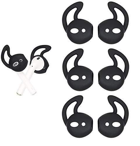 Air Pods Earbuds Hook Covers - Anti-Slip Silicone Ear Tips Compatible with Air Pods 2 & 1, 3 Pairs Black - color: Black