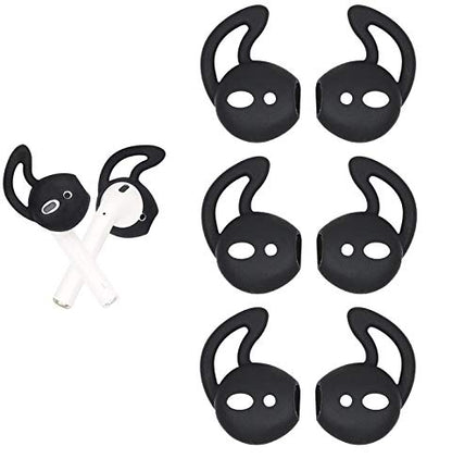Air Pods Earbuds Hook Covers - Anti-Slip Silicone Ear Tips Compatible with Air Pods 2 & 1, 3 Pairs Black - color: Black