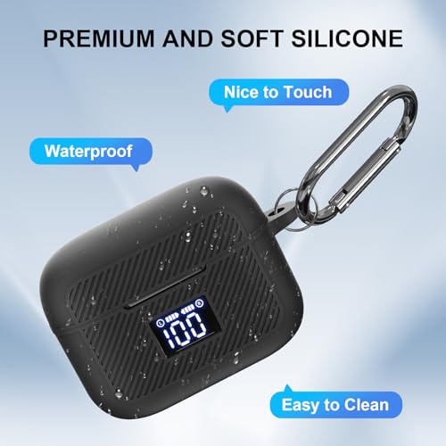 Compatible with TOZO T20 Case Cover, Soft Silicone Skin Case with Keychain, Shock Absorbing and Anti-Drop Protective Case with LED Power Display for Men and Women [Front LED Visible] Black - color: Black