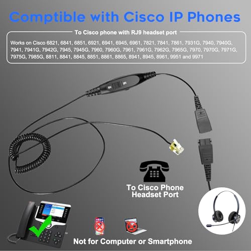 Wired Headset with Mic for Cisco Phone, Dual Ear Headphone for Call Center