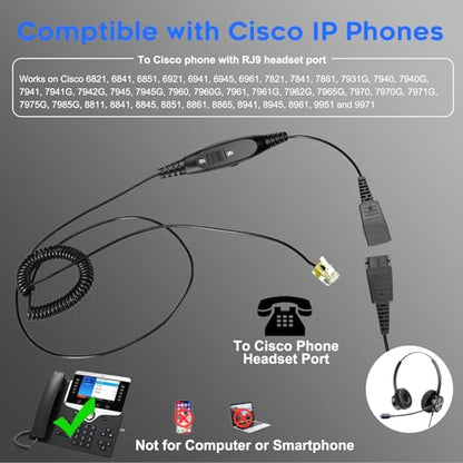 Wired Headset with Mic for Cisco Phone, Dual Ear Headphone for Call Center