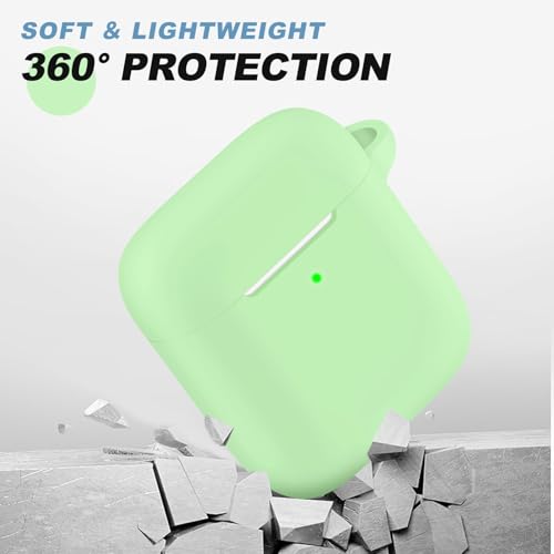 for AirPods Case Cover, Come with Clean Pen，Soft Silicone Protective Cover for Women Men Compatible with Apple AirPods 2nd 1st Generation Charging Case, Front LED Visible,Glow Green - color: B8-Luminous Green