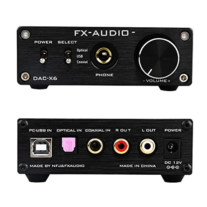 FX-Audio DAC-X6 Headphone amp Mini HiFi 2.0 Digital Audio Decoder DAC Input USB/Coaxial/Optical Output RCA/Headphone Amplifier 24Bit/96KHz DC12V (Black) - color: Black