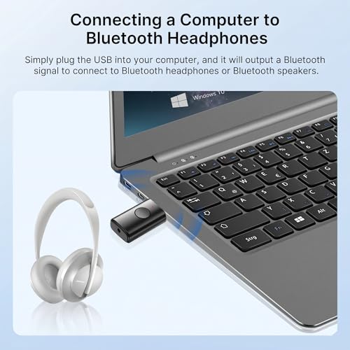 AUX Bluetooth Adapter for Car, 2-in-1 Wireless Audio Receiver and Transmitter, Bluetooth 6.0 to 3.5mm Dongle with Noise-Canceling Mic for Home Stereo, TV, PC, USB Powered