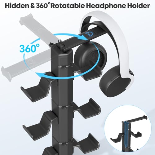 Controller & Headset Holder Stand for Desk, with Charger Cable Organizer Headphone Stand for PS5/ Xbox/ PS4/ Switch, Metal Base Controller Hanger Hook for Storage Earphones, Game Console, Mobile Phone - size: 4 Tiers