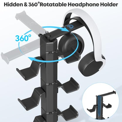 Controller & Headset Holder Stand for Desk, with Charger Cable Organizer Headphone Stand for PS5/ Xbox/ PS4/ Switch, Metal Base Controller Hanger Hook for Storage Earphones, Game Console, Mobile Phone - size: 4 Tiers