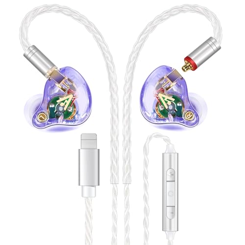 Audiovance Vibes 202ML HiFi 유선 이어버드, 아이폰 14/13/12/11/X, 프로 맥스용 | 마이크가 있는 인이어 헤드폰, 선명한 사운드, 딥 베이스, 소음 차단 이어버드, 실버 도금 코드, 편안한 핏, 케이스 - color: A-라이트 퍼플