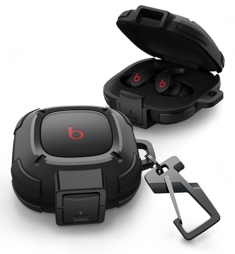 Dexnor Rugged Bumper Case for Beats Fit Pro (2021) Cases with Secure Lock, Shockproof Clear Cover with Carabiner & Keyring for Beats Fit Pro 2021 Black - color: black